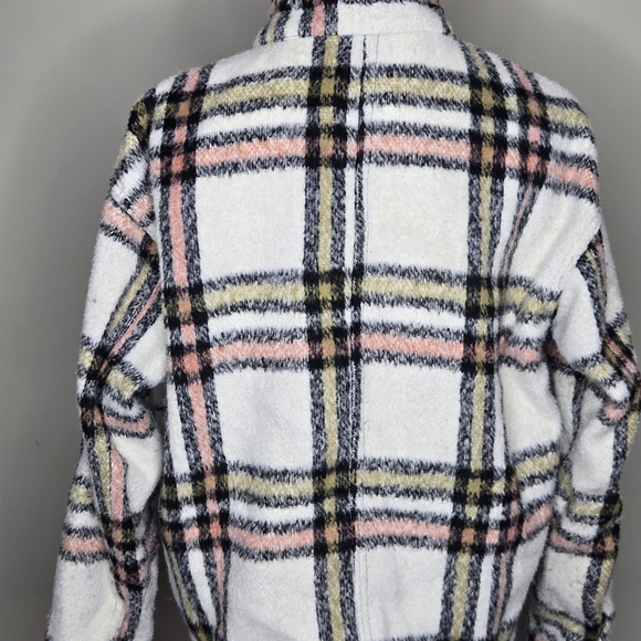 Bagatelle Checkered Teddy Jacket in Cream, Pink, and Black - Picture 2 of 14